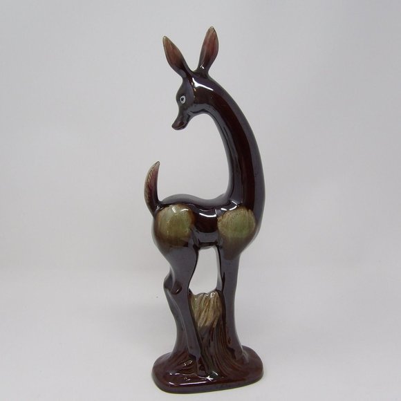 Vintage Tall Thin Art Deco Style Deer Figure Statue Brown Drip Glaze 12 3/4" H x - Picture 4 of 10